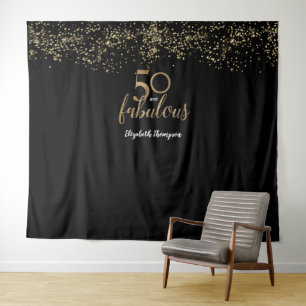 50 & Fabulous Birthday Black Gold Personalisiert Wandteppich