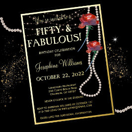 50 & Fabulous Birthday Black REAL Gold Folieneinladung