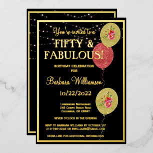 50 & Fabulous Birthday Black REAL Gold Folieneinladung