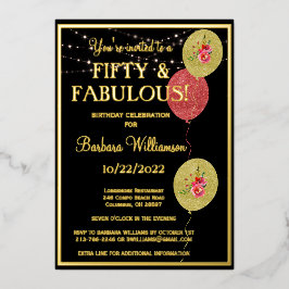 50 & Fabulous Birthday Black REAL Gold Folieneinladung