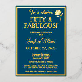 50 & Fabulous Birthday Blue REAL Gold Folieneinladung