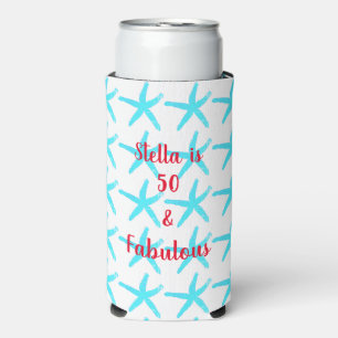 50 & Fabulous Birthday Blue Starfish Patterns Gesc Selters Dosenkühler