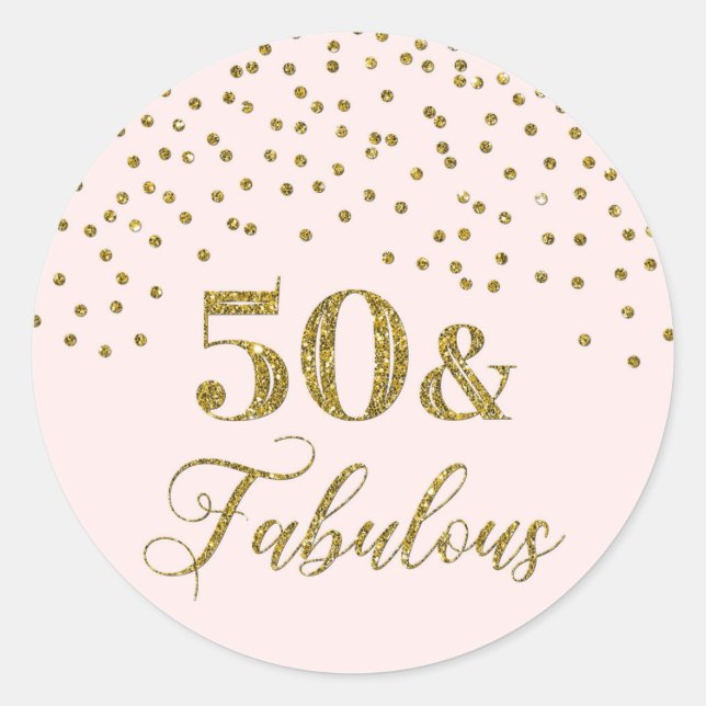 50 & Fabulous Birthday Blush Pink Gold Confetti Runder Aufkleber (Vorderseite)