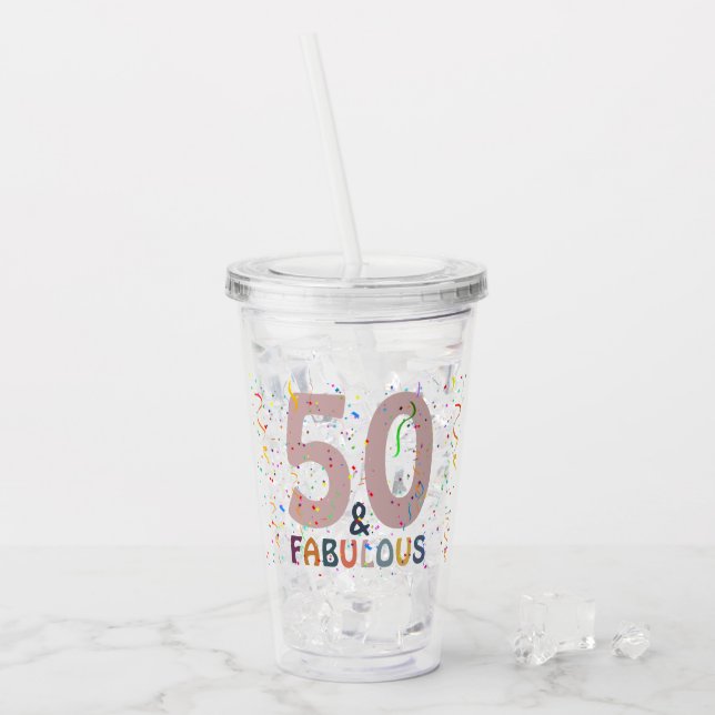 50 & Fabulous Birthday Confetti Pink Typografie Acryltrinkbecher (Vorderseite Ice)