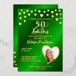 50 & Fabulous Birthday Elegant Green & Gold Folieneinladung