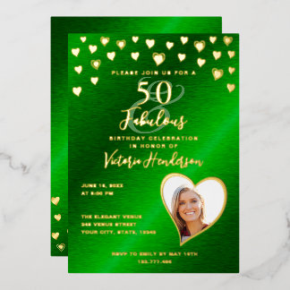 50 & Fabulous Birthday Elegant Green & Gold Folieneinladung