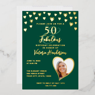 50 & Fabulous Birthday Foto Emerald Green & Gold Folieneinladung