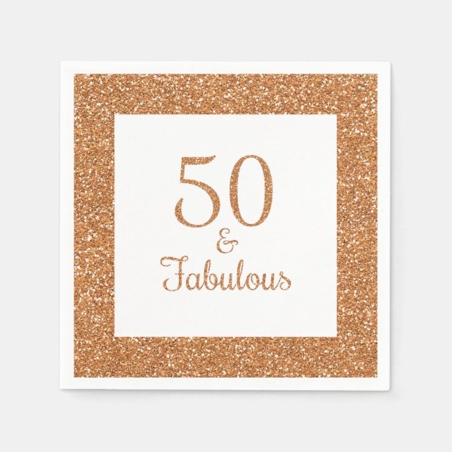 50 & Fabulous Birthday Funkelnd Gold Glitzer Serviette (Vorderseite)