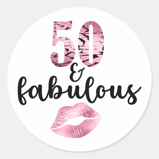 50 Fabulous Birthday Girly Sparkle Moderne Runder Aufkleber (Vorderseite)