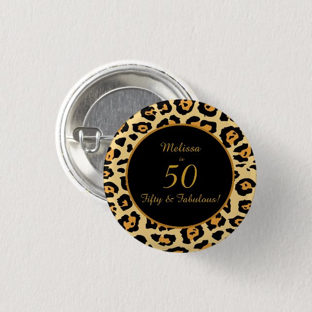 50 & Fabulous Birthday Leopard Drucktaste Button (Vorne & Hinten)