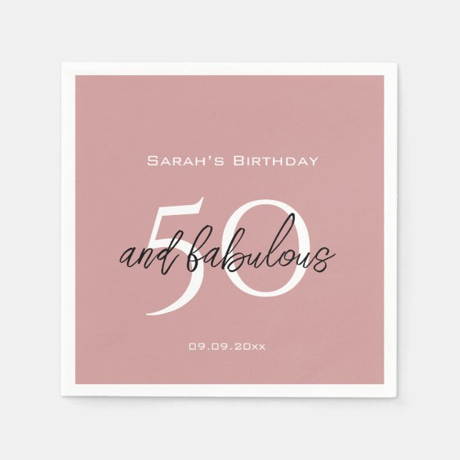 50 & Fabulous Birthday Modern Dusty Pink Girly Serviette (Vorderseite)