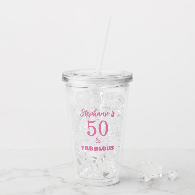 50 Fabulous Birthday Name Monogram Gift Favor 2024 Acryltrinkbecher (Rückseite Ice)
