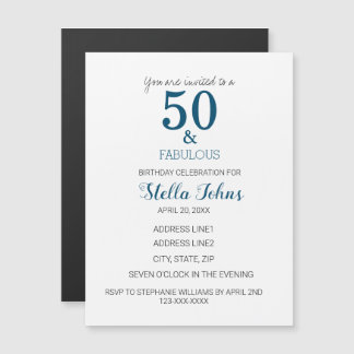 50 & Fabulous Birthday Ocean Blue Elegant Minimal Magneteinladung