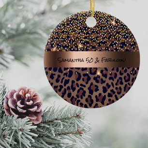 50 & Fabulous Birthday Party Leopard Muster Glasur Keramik Ornament