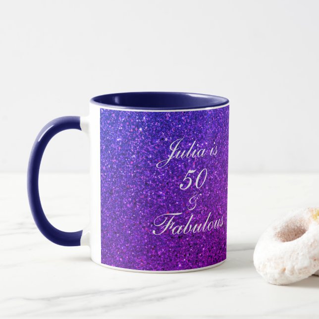 50 Fabulous Birthday Pink Lila Glitzer Geschenk 20 Tasse (Mit Donut)
