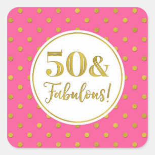 50 & Fabulous Birthday Pink White Gold Punkte Quadratischer Aufkleber