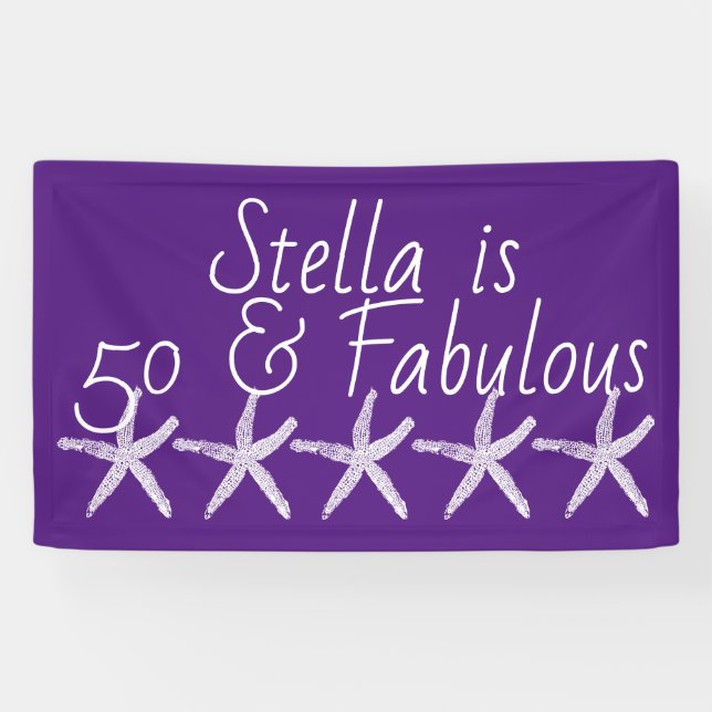 50 & Fabulous Birthday Starfish Muster Lila Banner (Horizontal)