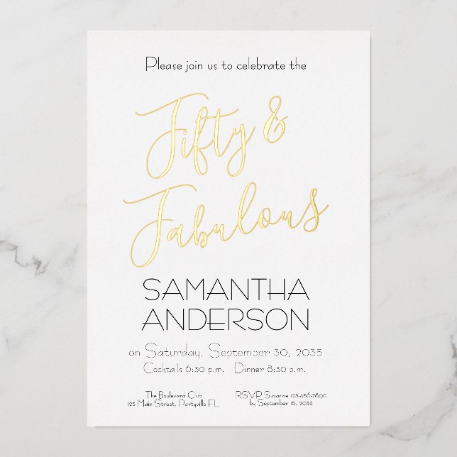 50 & Fabulous Black Elegant 50th Birthday Party  Folieneinladung (Vorderseite)