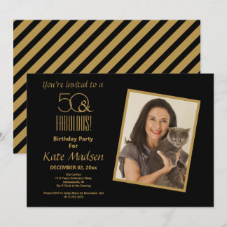 50 & FABULOUS! Black & Gold 50. Geburtstagsparty Einladung