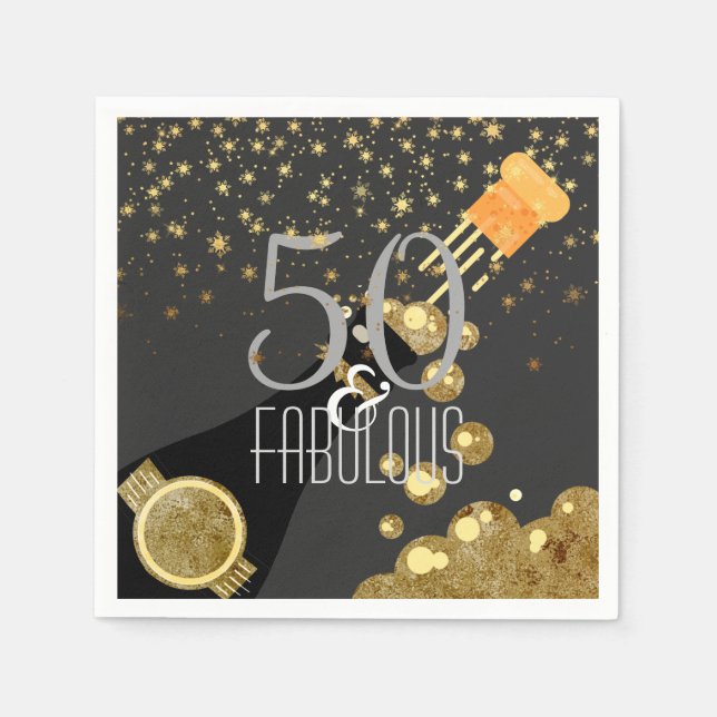 50 & Fabulous Black Gold Champagne 50. Geburtstag Serviette (Vorderseite)
