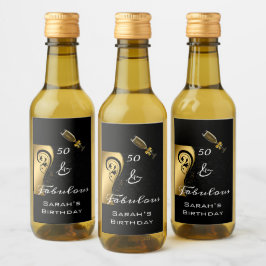 50 & Fabulous Black Gold Geburtstag Mini Flasche Weinetikett