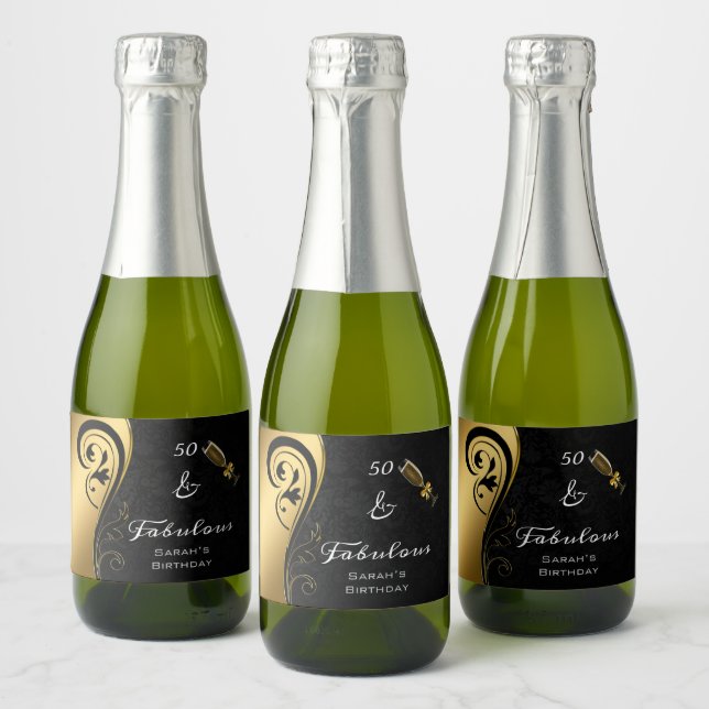 50 & Fabulous Black Gold Geburtstag Mini Sparkling (Flaschen)