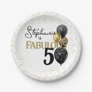 50 & Fabulous Black Gold Glam Birthday Paper Plate Pappteller