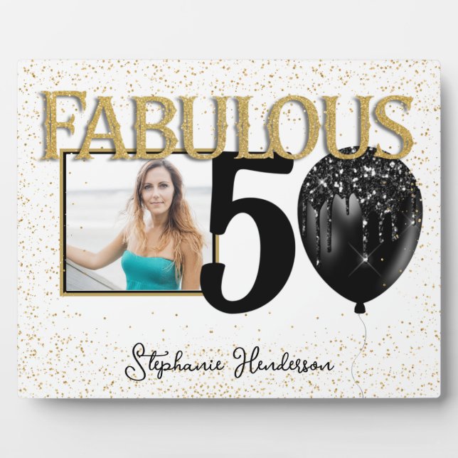 50 & Fabulous Black Gold Glam Foto Plaque Fotoplatte (Vorderseite)