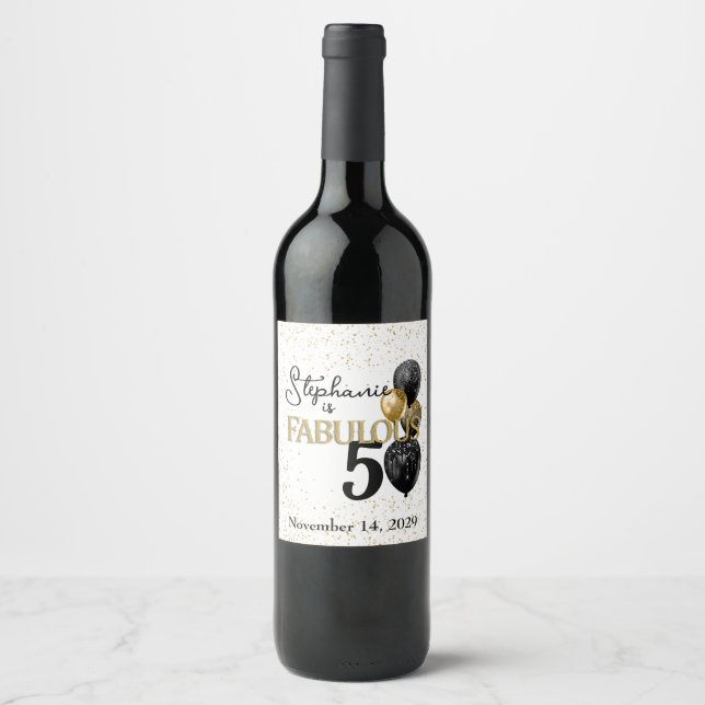 50 & Fabulous Black Gold Glam Wine Label Weinetikett (Vorderseite)