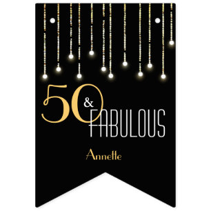 50 & Fabulous Black Gold Lights Glamour Elegant Wimpelkette
