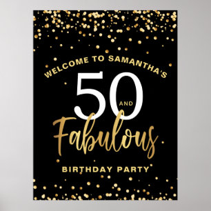 50 & Fabulous Black & Gold Willkommen Geburtstag Poster