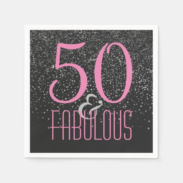 50 & Fabulous Black Pink | Elegant 50. Geburtstag Serviette (Vorderseite)