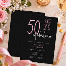 50 & Fabulous Black Pink Hand Drawn Heart Birthday