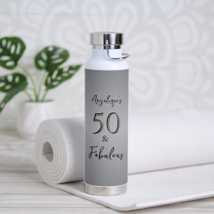 50 & Fabulous Black Script Imitate Silver Foil Trinkflasche
