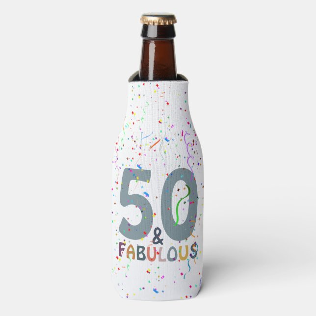 50 & Fabulous Blue Confetti Geburtstagsfeier Flaschenkühler (Flaschenvorderseite)