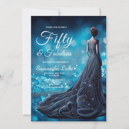 50 Fabulous Blue Silver Glitzer Kleid Geburtstag Einladung
