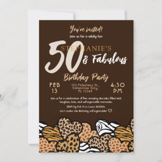 50 & Fabulous Brown Wild Hearts 50 Geburtstag Einladung