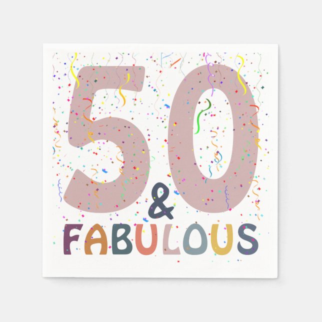 50 & Fabulous Confetti Pink Modernes Party Serviette (Vorderseite)