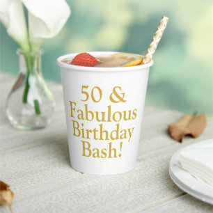 50 & Fabulous Customizable Gold Pappbecher