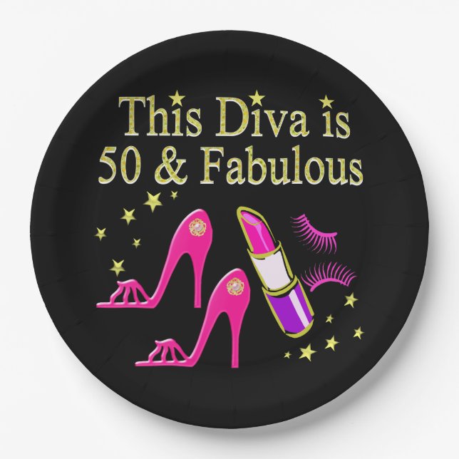 50 & FABULOUS DAZZLING DIVA DESIGN PAPPTELLER (Vorderseite)