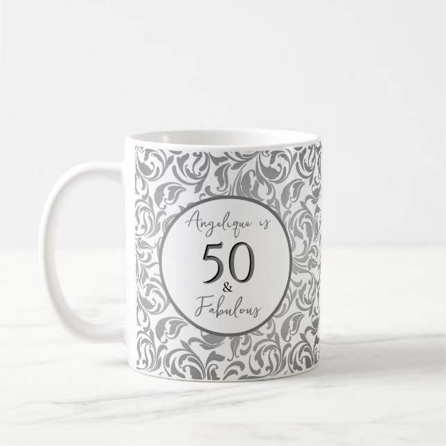 50 & Fabulous Decorative Silver Floral Muster Kaffeetasse (Links)