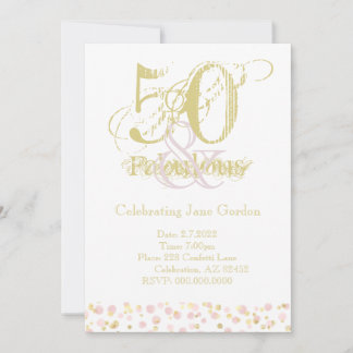 50 & Fabulous Elegant Geburtstag Confetti Pink Gol Einladung