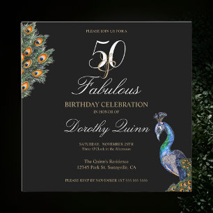 50 & Fabulous Elegant Watercolor Peacock Geburtsta Einladung