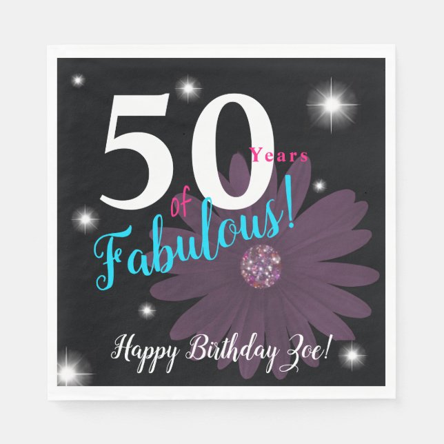 50 & Fabulous, Elegante lila Stimmung & Sterne Serviette (Vorderseite)