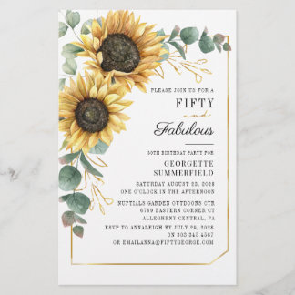 50 Fabulous Eukalyptus Sunflower Birthday Einladun Briefpapier