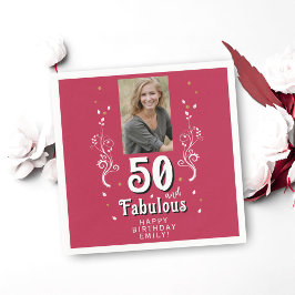 50 & Fabulous Foliage Magenta 50. Geburtstags-Foto Serviette
