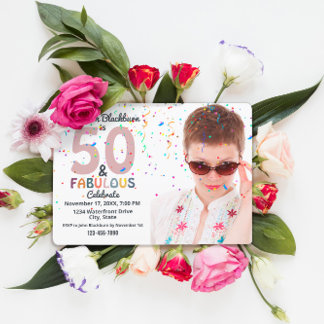 50 & Fabulous Foto 50th Fun Birthday Party Pink Einladung