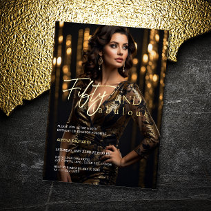 50 & Fabulous Foto Black Gold Folieneinladung