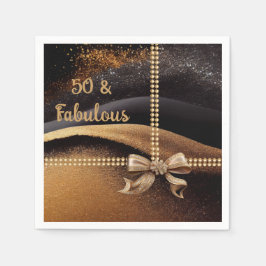 50 & Fabulous Foto Gold Black Bow 50. Serviette