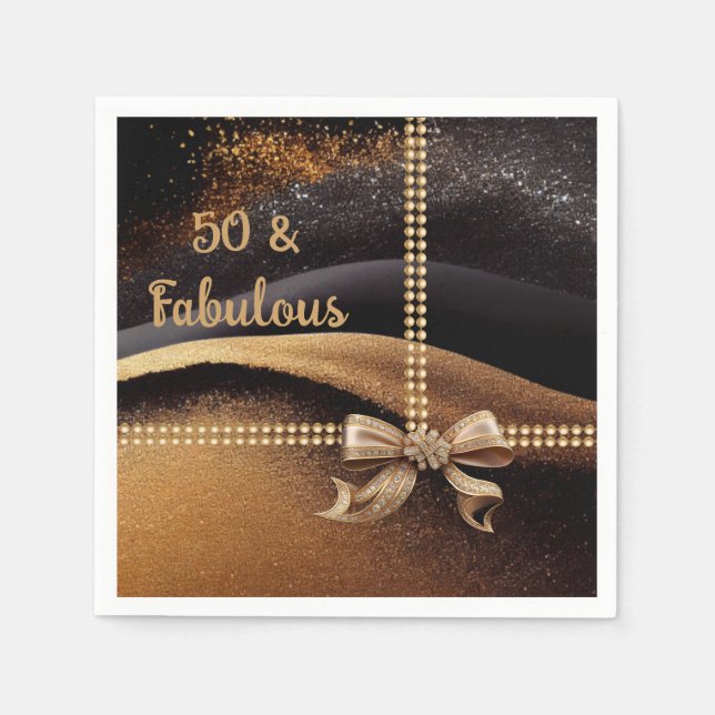 50 & Fabulous Foto Gold Black Bow 50. Serviette (Vorderseite)
